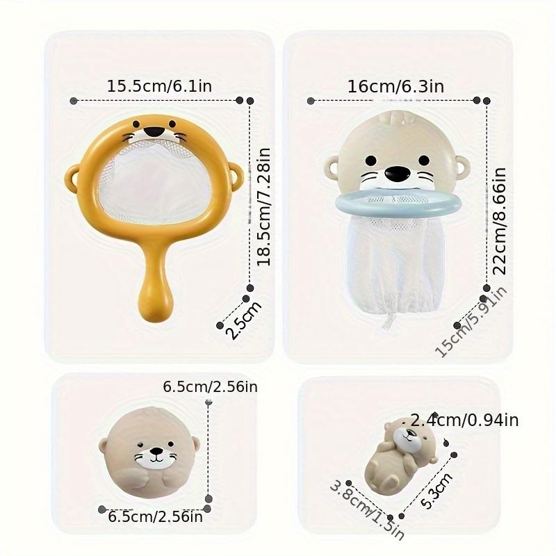 Toddler Bath Toys: Otter Theme Fishing Net Basketball Set  Waterproof Floating Balls for Babies