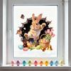 Easter Window Stickers, Creative Cute Floral Bunny Eggs Decor, Static Cling Glass Decals for Bedroom Living Room Holiday Decoration