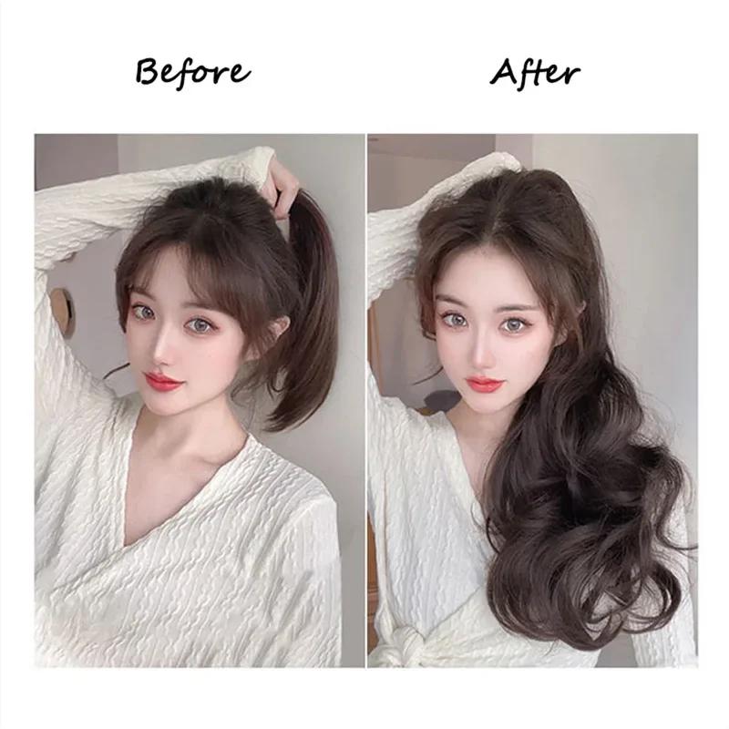 Synthetic Long Straight Claw Clip On Ponytail Hair Extensions 50cm Heat Resistant Pony Tail Hair Piece For Women Daily Party