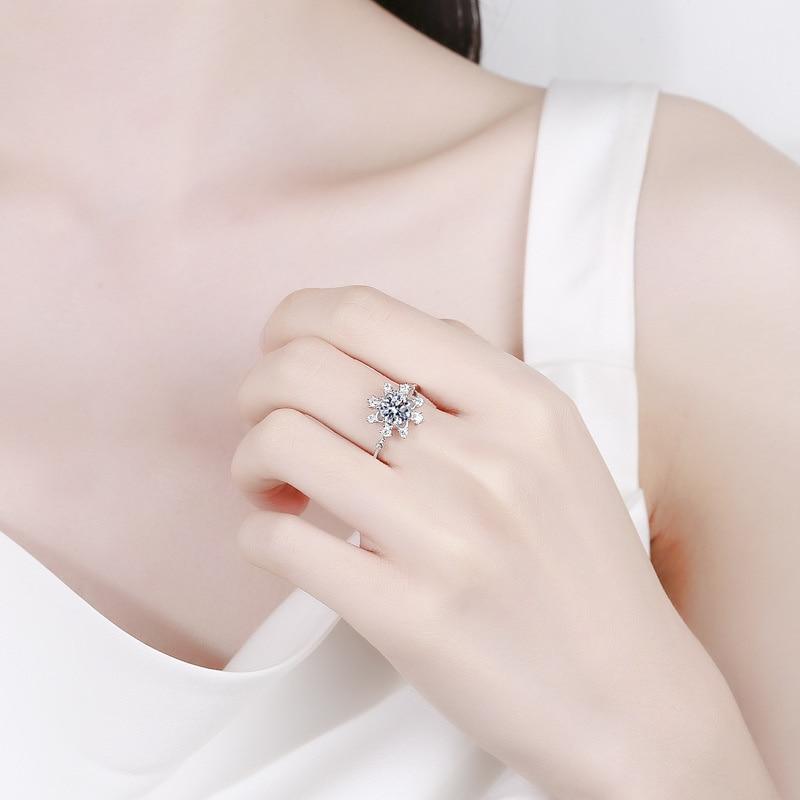 Bague Ringen 1 Carat Eight Heart Eight Arrow Moissanite Diamond Jewelry Sterling Silver S925 Snowflake Ring Adjustable Size Rings