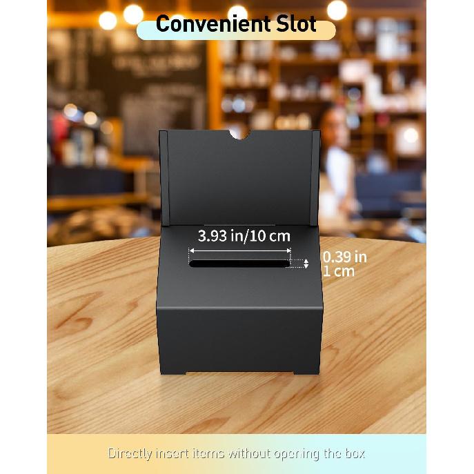 Uniclife Metal Donation Box for Fundraising, Suggestion Box with Slot and Lock, Black Ballot Boxes with Sign Holder, Storage Container for Voting