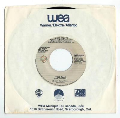 7inch Record ALICE COOPER  Talk Talk WBS49526 Warner Bros. Re 1980 Canada Rock Used