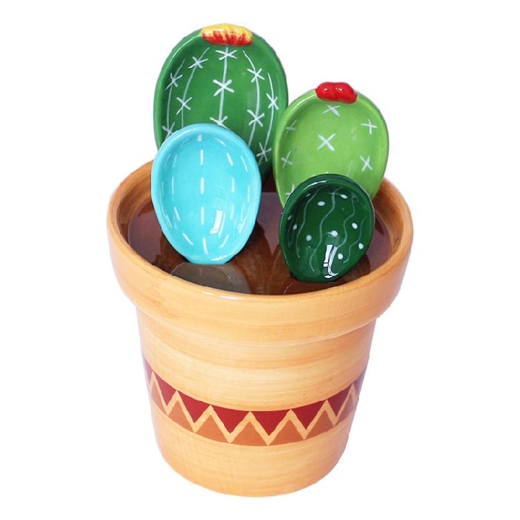 Cactusvormige Soeplepel Keramische Bloempot Maatlepel met Voet Keuken Meetinstrumenten Gemakkelijk Schoon te Maken