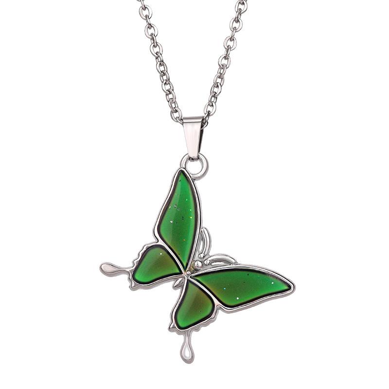Womens Titanium Fashionable Steel Butterfly Necklace With Stunning Thermochromic Color Effect Changing