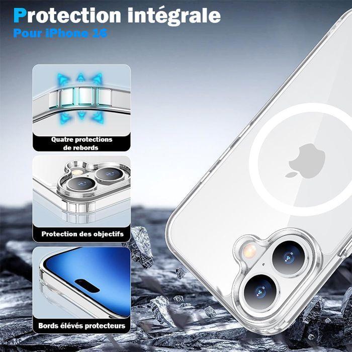 Coque de téléphone - WENZYLIQUOX - iPhone 16 (6,1 pouces) - MagSafe aimantée - Antichoc TPU bumper - Dos PC transparent