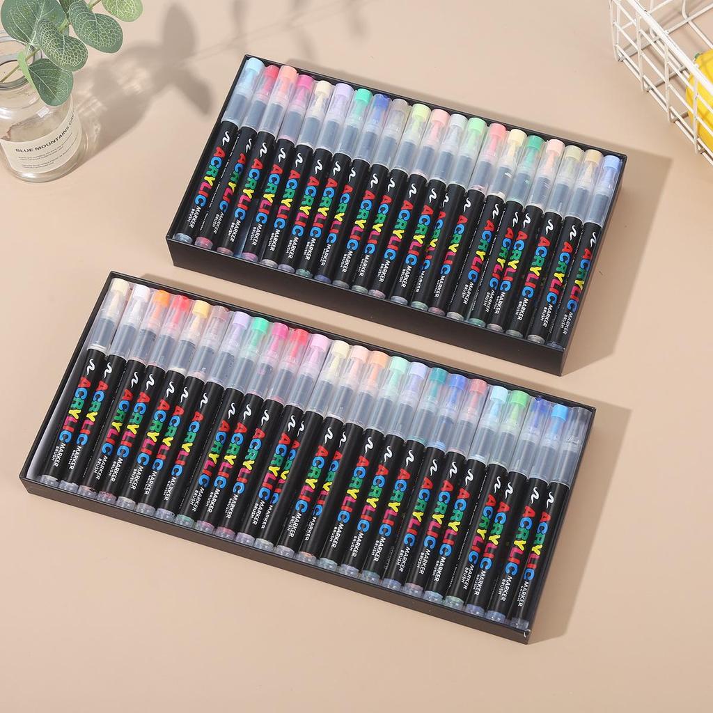 Opaque Liquid Ink Acrylic Markers - Layerable, Soft Tip Watercolor Pens with Washable Brushes for Student Art