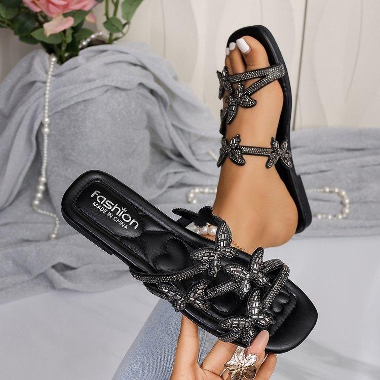 Damenschuhe in Übergrößen, Sommer Neuer Stil Römische Schmetterlingssandalen, Modische Sandalen mit flachem Zehenbereich und offener Zehenpartie