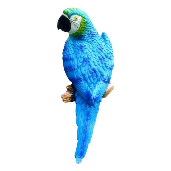 Tree Stump Parrot Ornament, Waterproof Resin Parrot Statue with Realistic Feather Texture, Outdoor Wall Mount Macaw Bird Ornament for Garden Tree
