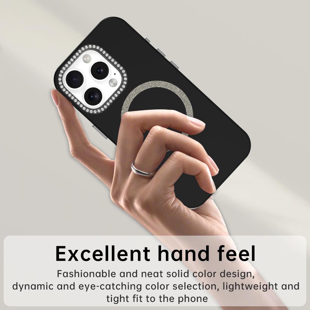 For iPhone 16 Pro Case Compatible with MagSafe TPU+PET Phone Cover with Rhinestone Decor Lens Frame