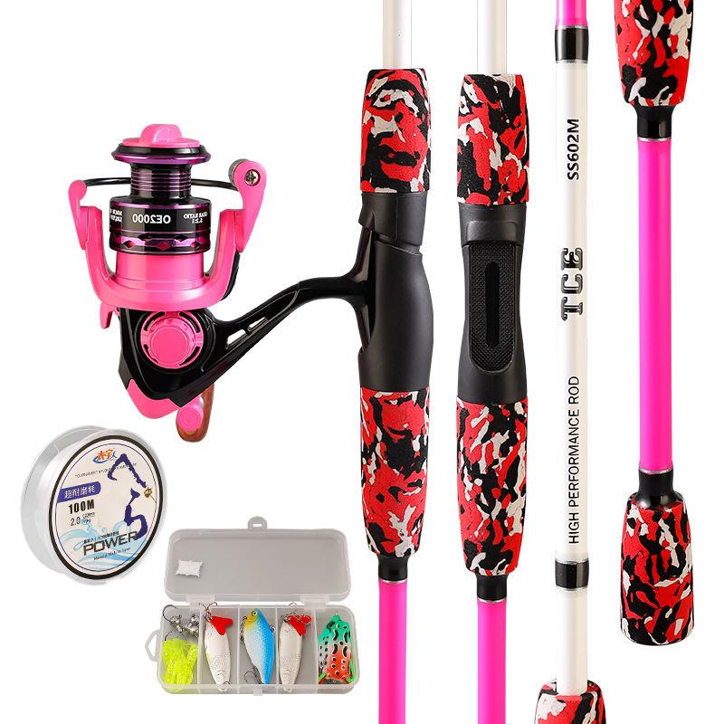 KEKAXI Colorful Complete Set Beginner Sea and Freshwater Casting Rod Fishing Rod with Artificial Bait Fishing Line Combination 1.8M