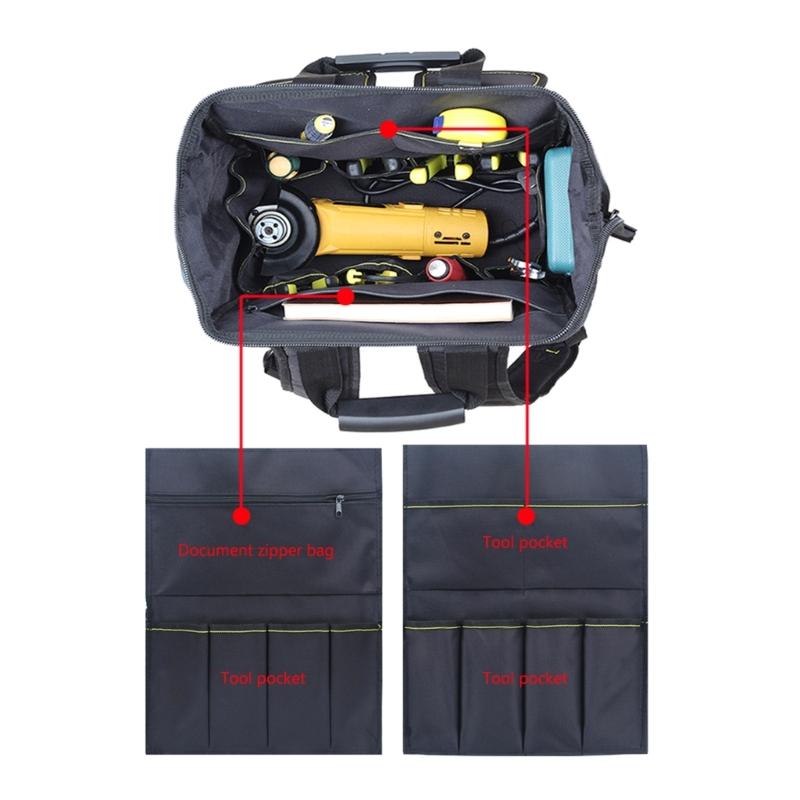 Tool Backpack 31x21x43cm Wide Top Opening Multiple Exterior Pockets for Wrenches Screwdrivers Easy Access Organization