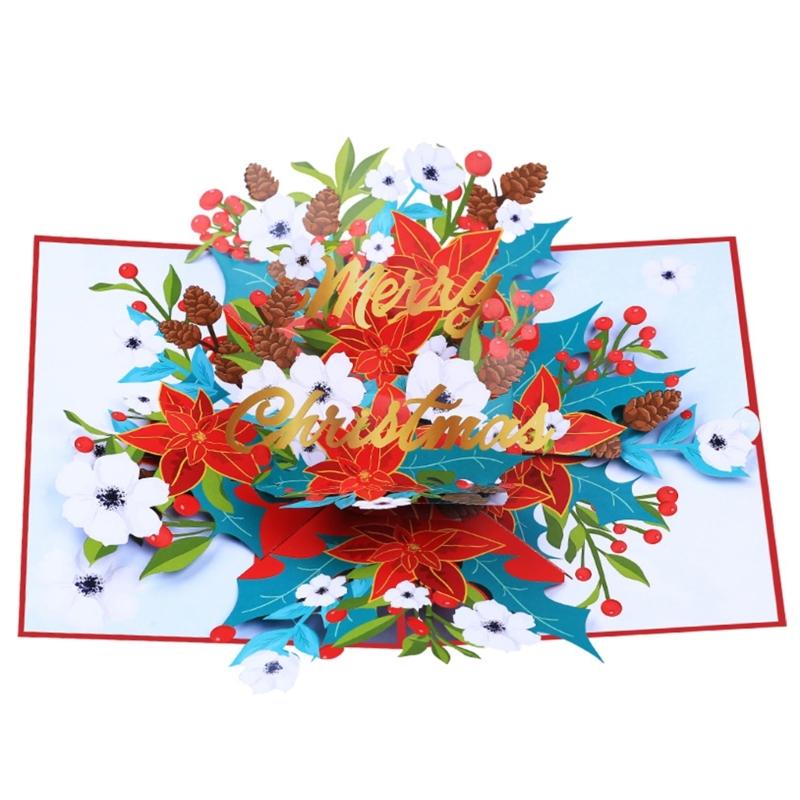 Festival 3D Christmas Greeting Card Delicate 3D Christmas Flower Greeting Card for Conveying Warm Holiday Wishes