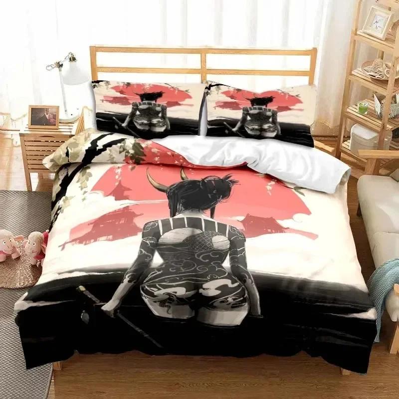 Japanische Samurai Bettwäsche Set Weiches Bettbezug Set Männer Teenager Schlafzimmer Einzel Doppel King Size Bettbezug Kissenbezug Jungen Geschenk