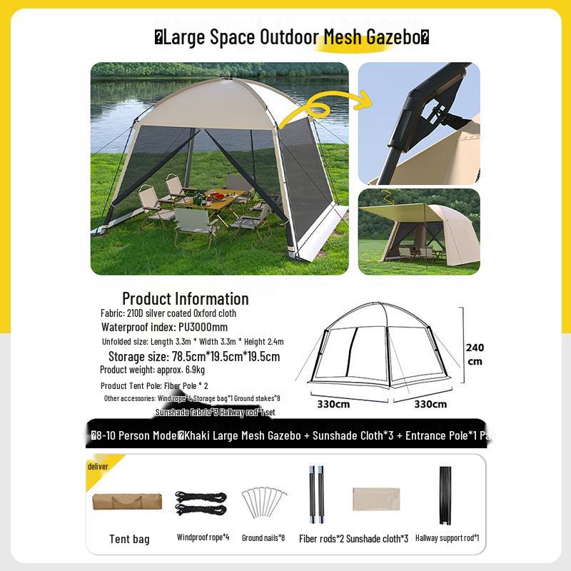 Portable Outdoor Mesh Gazebo: Large Sunshade Tent with Mosquito Net for Beach or Camping
