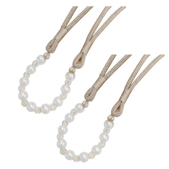 2Pcs Curtain Tiebacks with Pearls, Handmade Decorative Curtain Holdbacks Rope, Outdoor Farmhouse Tie Backs for Curtains, Curtain Holders for Drapes