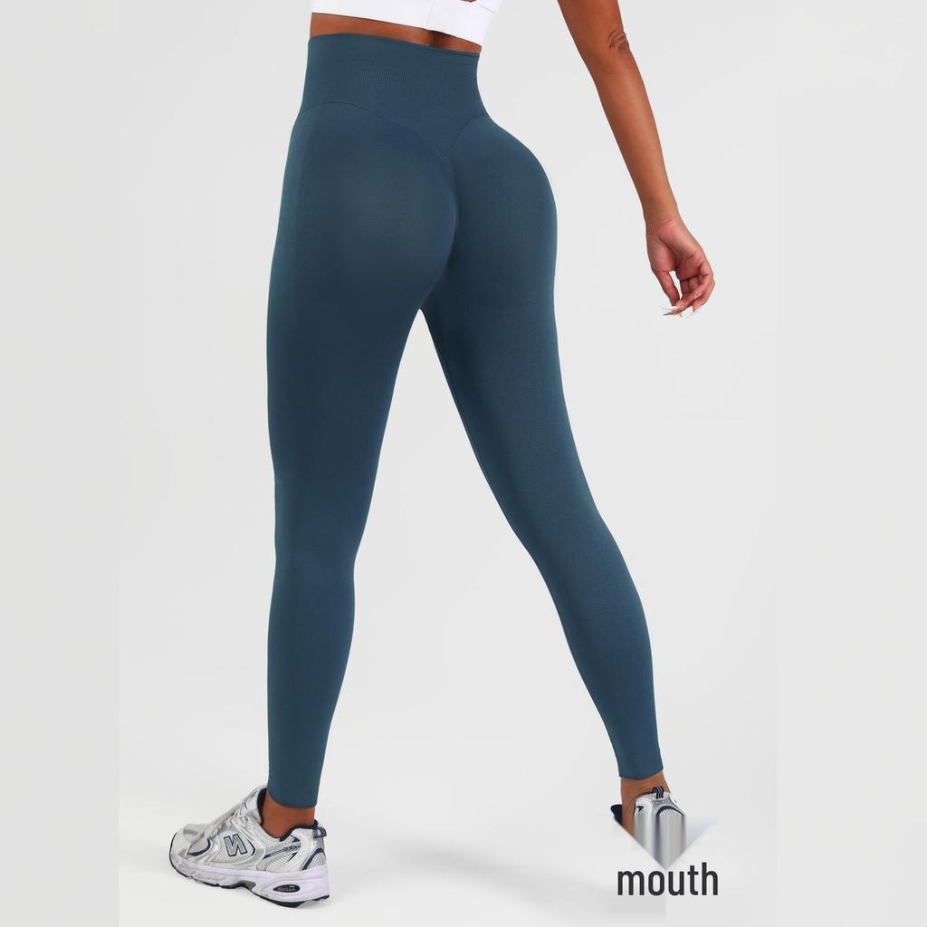 Women's High-Waist Seamless Slim-Fit Peach-Enhancing Fitness Leggings with Separate Waistband for Cycling.
