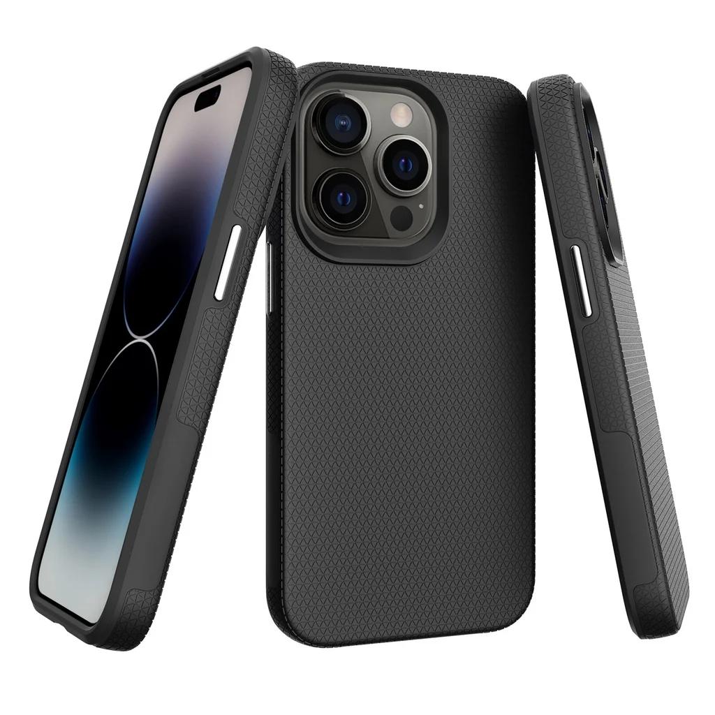 

Triangle Texture Shockproof Phone Case For iPhone 15 Pro Max 16 14 Plus 13 12 11 7 8 SE 2022 XR XS X Anti-slip Hard Back Cover For iPhone 15 чорний