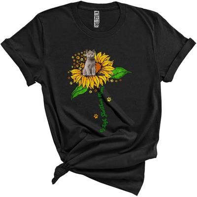 British Shorthair Mom Cute Cool Mother's Day Sunflower Cat Lover Matching Family Group Unisex T-Shirt Black