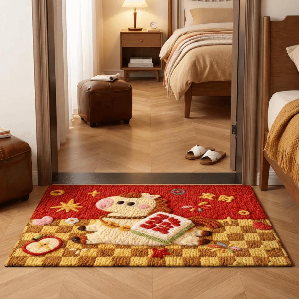 Weaving Texture Horse Floor Mat Cartoon Pony Door Mat 2026 New Year Anti Slip Mat Floor Protection