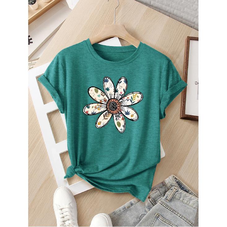 Women's European and American Summer Short-sleeve Top with Contrasting Color Floral Print, Fashionable Street Style, Versatile Casual Sports Shirt