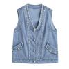 Kamizelka damska bawełniana bez rękawów topy dżinsowa kamizelka oversize casual duże kieszenie dżinsowa kamizelka