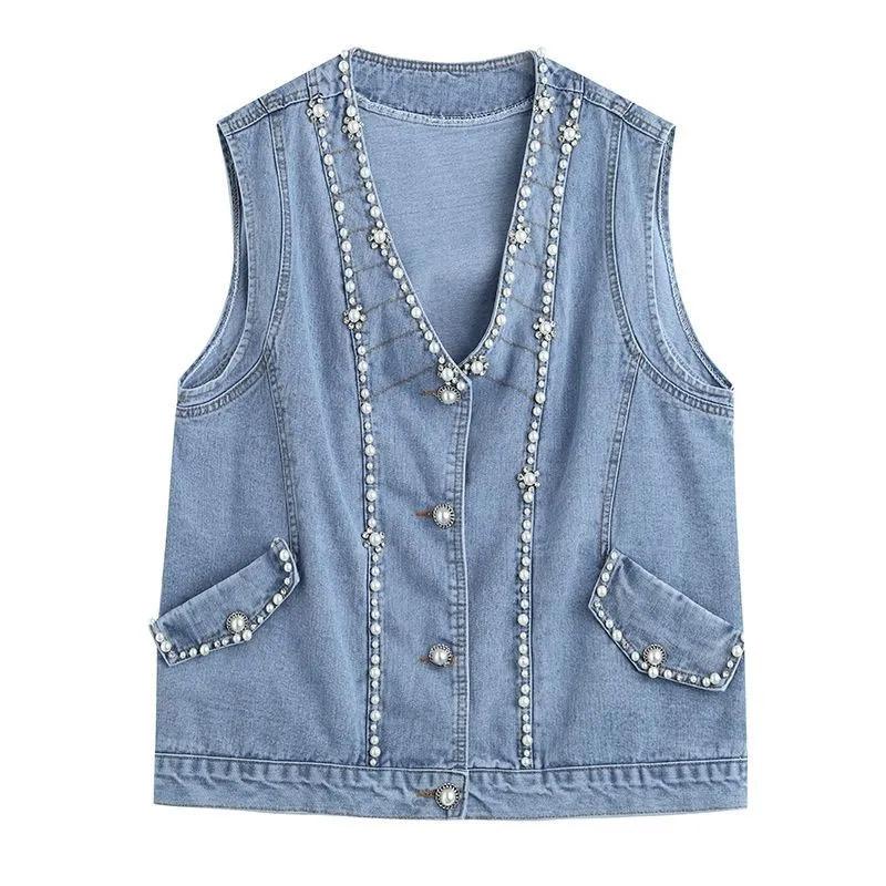 Kamizelka damska bawełniana bez rękawów topy dżinsowa kamizelka oversize casual duże kieszenie dżinsowa kamizelka