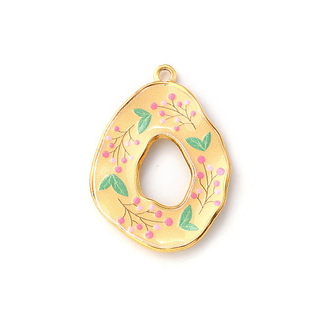 1PC 304 Stainless Steel Pendants 18K Gold Plated Multicolor Flower Natural Scenery Printed Charms for DY Necklace Jewelry Making