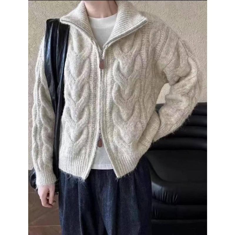 Lazy twist zipper sweater jacket autumn and winter women s small lapel short design knitted cardigan top one size fits all 4863₽