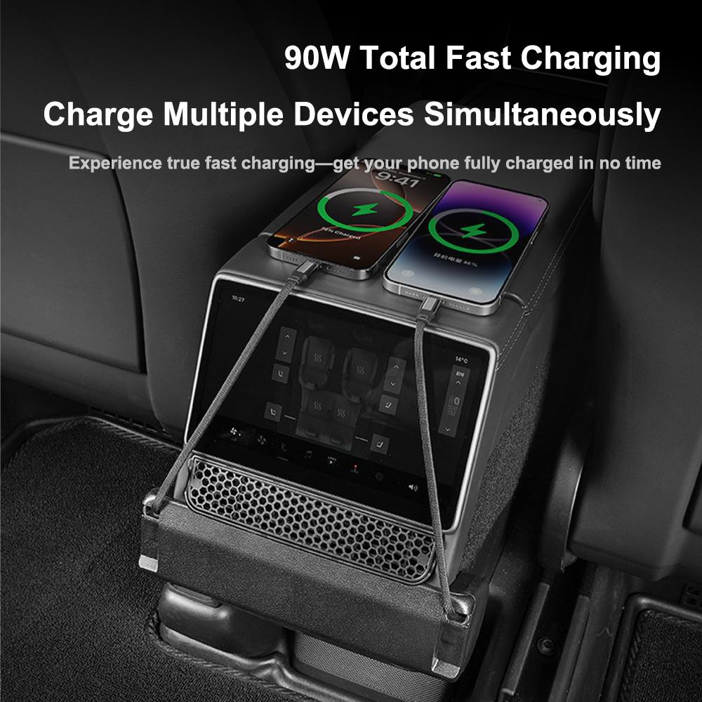 For Tesla Model YL 2025+ 60W Rear Air Vent Fast Charger USB Shunt Hub Intelligent Docking Station Expansion Car Adapter Splitter