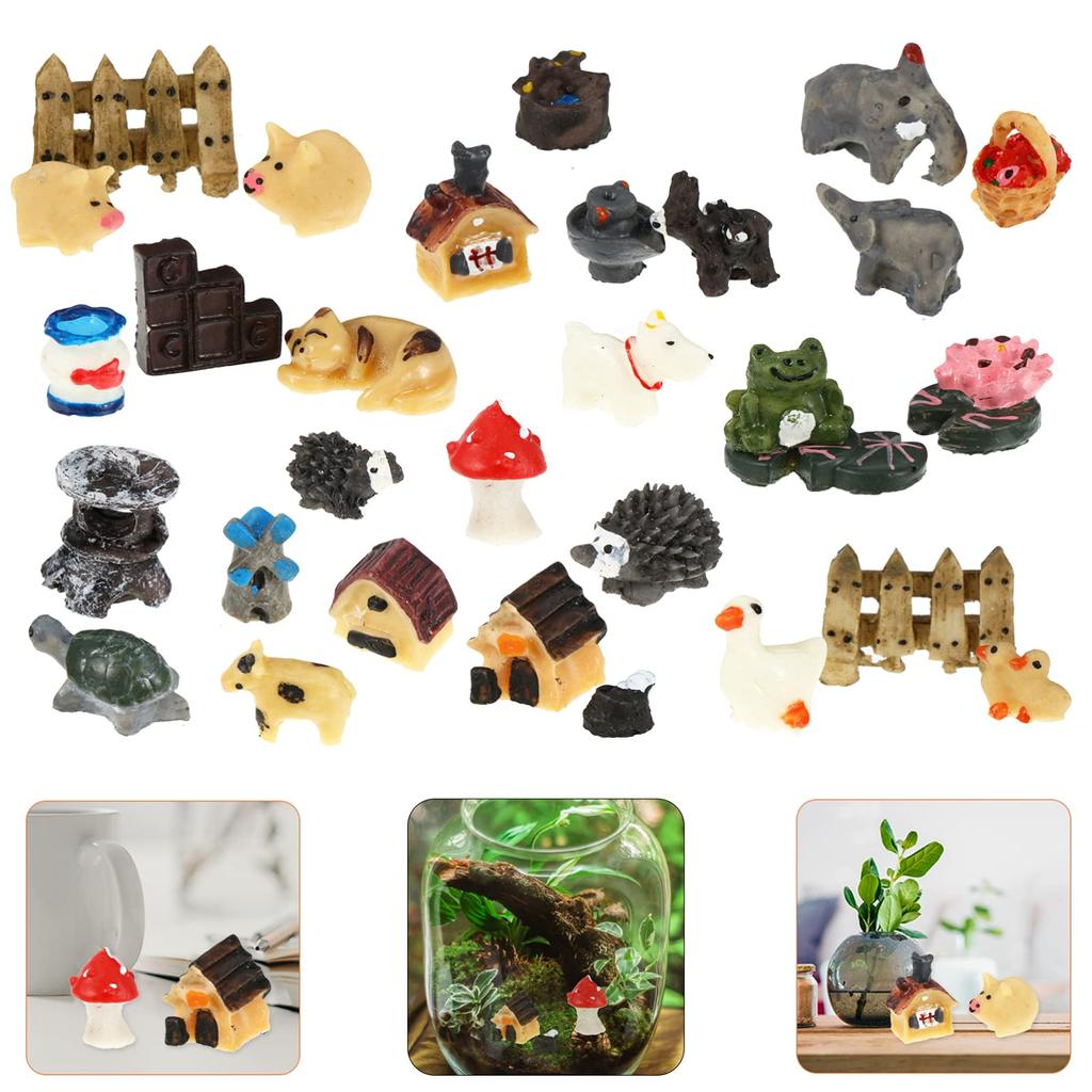FRCOLOR 30pcs Miniature Garden Ornaments, Succulent Plant Decorations, Bonsai Figurines, Small Resin Decorations for Terrariums, Indoor and Outdoor