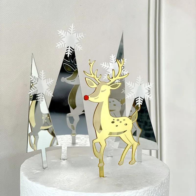 Golden Acrylic Christmas Tree Cake Toppers For Kids Christmas Party, Family Party, Xmas Cakes Decoration
