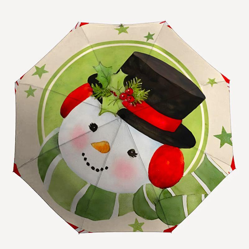 

1pc Snowman Pattern Automatic Folding Umbrella, Portable & Foldable Design with 8 Ribs, Casual Outdoor Accessory Halloween and Christmas gif