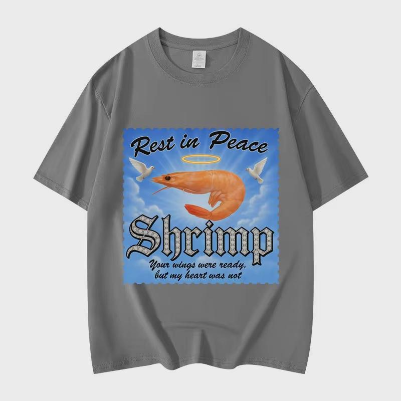 Rest in Peace Shrimp Funny Meme T-shirts Men Women Clothing Summer T-shirt Fashion Casual Short Sleeve T Shirts Streetwear Tops