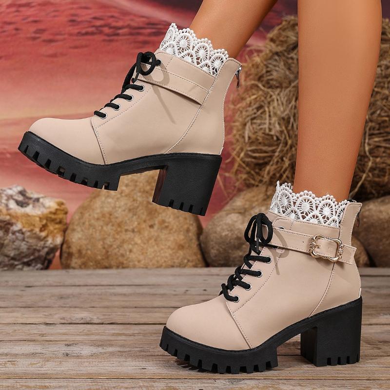 Winter New Arrival British Style Buckle High Heel Fashion Boots Thick Heel Front Buckle Short Calf Boots