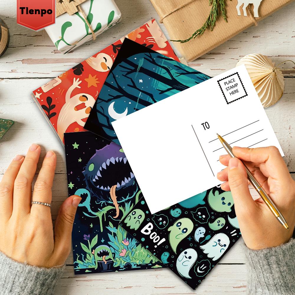 32pcs, cartoon abstract Halloween postcards, suitable for birthday/anniversary gifts, collectible, giftable, and mailable.