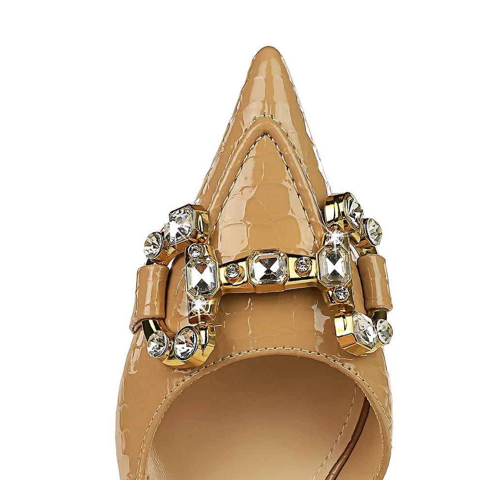 Women's Banquet High Heels Slim Heels High Heels Shallow Mouth Pointed Side Hollow Metal Water Diamond Buckle Single Shoes