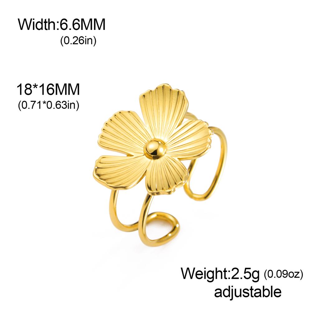 Adjustable Gold Plated Flower Rings for Women Stainless Steel Finger Rings 2026 Trendy Jewelry Anniversary Party Gifts New