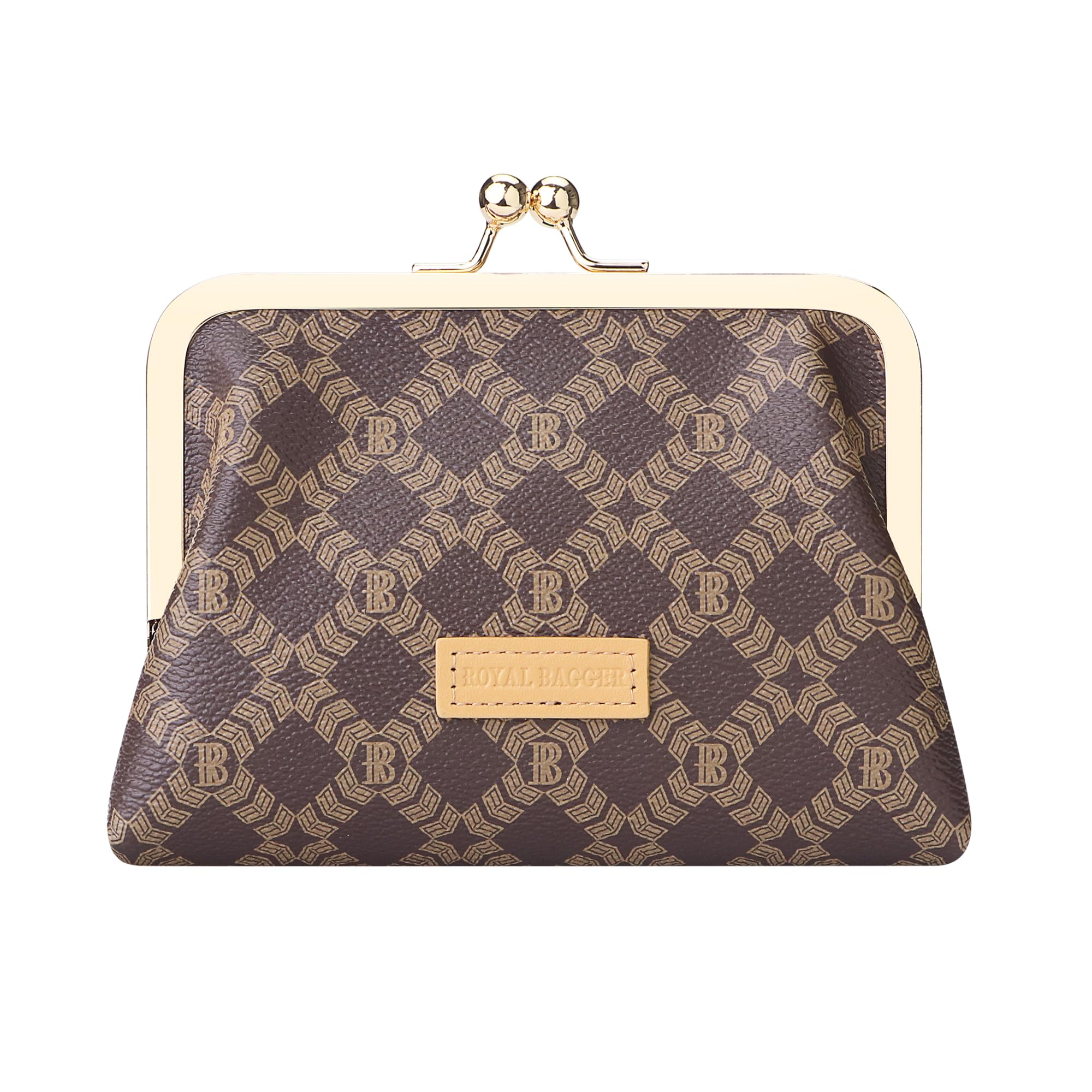 

Royal Bagger Women s RFID Card Holder, Kiss Lock Coin Purse, Short Wallet, Signature Coated Canvas & Vegetable-Tanned Leather 5120 (Coffee)