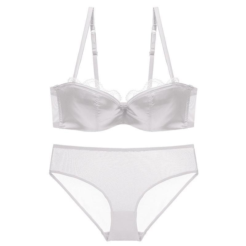 Conjunto de ropa interior sin costuras para mujer, sujetador Sexy de copa 1/2 y bragas de malla, copa fina francesa, lencería cómoda, sostén push-up, Europa