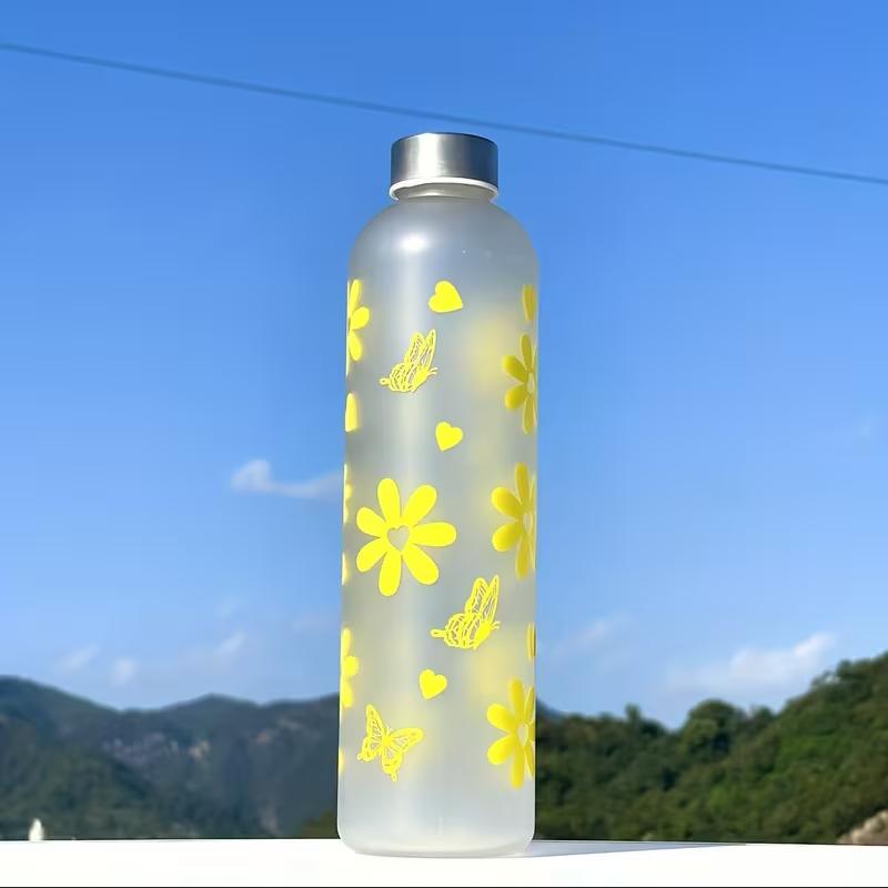 New 1000ml Plastic Cup Fresh Plastic Frosted Personalized Bow Floral Pattern Water Bottle Large Capacity Sports Water Bottle 1000ml жёлтый