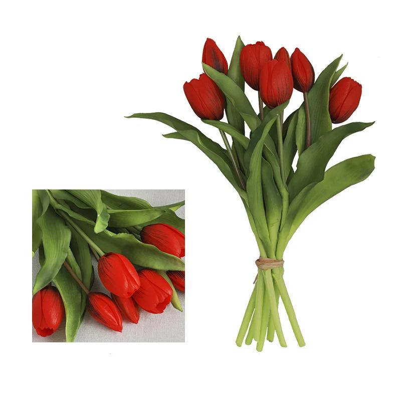 7pc Latex Tulip Artificial Flowers Bouquet Realistic Mother's Day Gift Easter for Wedding Home Kitchen Table Decoration