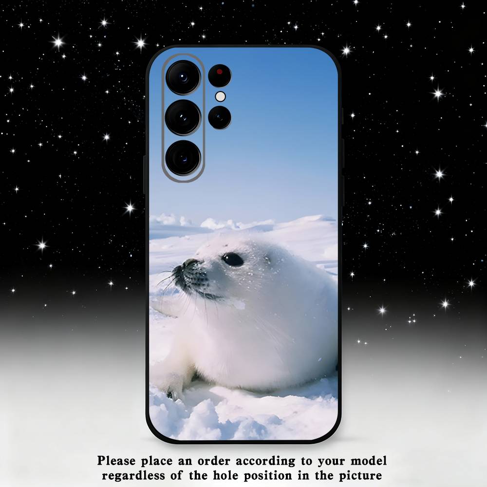 Cute Animal Seal Phone Case For Samsung S25,S24 Ultra,S20,S30 plus,S22 plus,S23,S30 Ultra 5G Silicone Black Shell