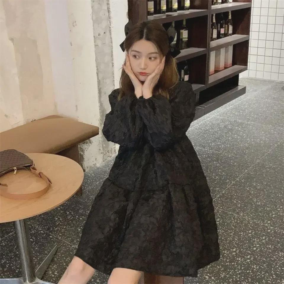 300 Jin Plus Size Retro Long-Sleeve A-Line Dress for Spring and Autumn - Korean Style for Female Students.