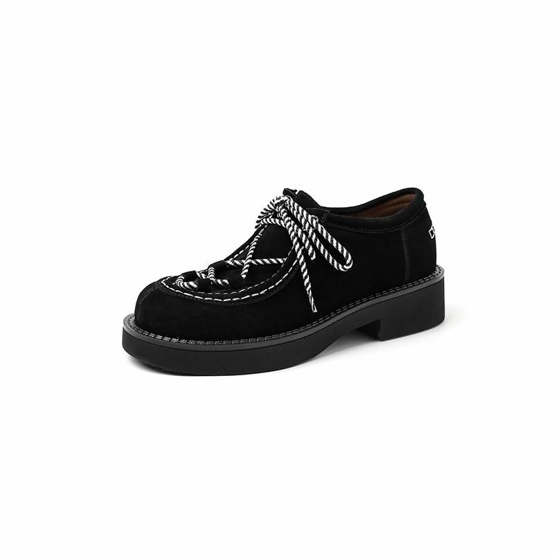 Fashion 2025 New Women Cow Suede Leather Sneakers Training Sport Shoes Contrast Casual Round Toe Cross-tied Low-heel Shoes Sneakers