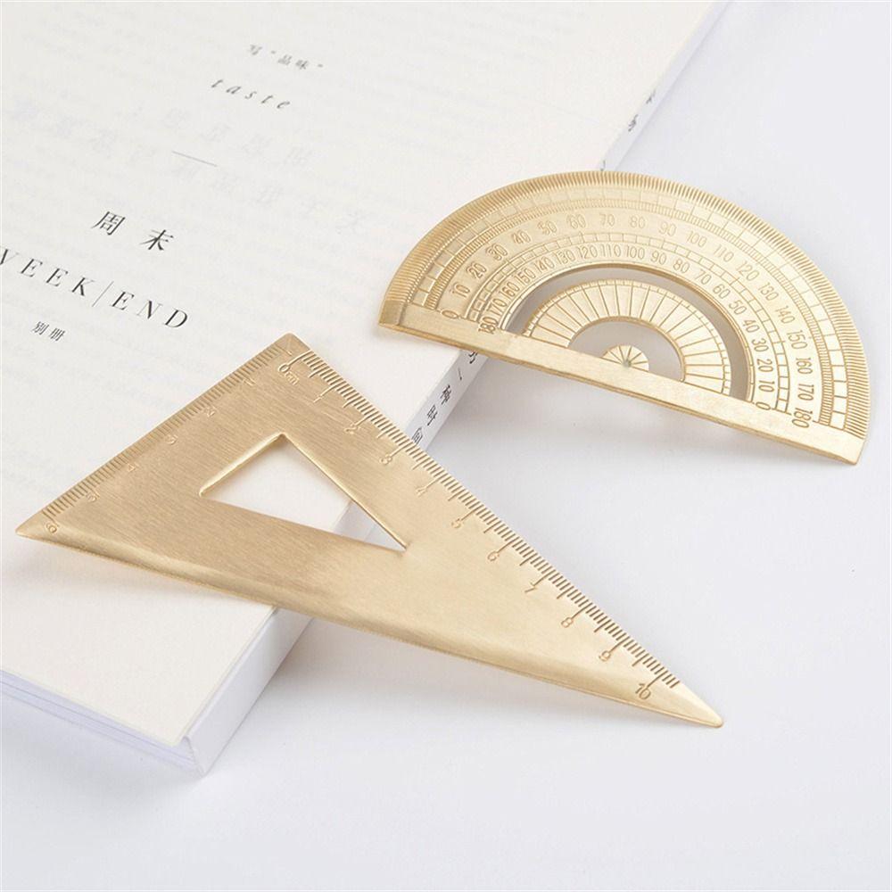 Drawing Tools Painting Protractor Vintage Straight Ruler Brass Ruler Triangle Ruler Metal Ruler