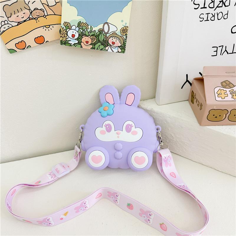 Adorable Silicone Bunny Shoulder Bag Cute Cartoon Purse For Kids And Girls Purple Rabbit