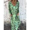 YYFS Women's Fashion Spring Fall Colour Block Print Long Sleeve V-Neck Loose Waistline Casual Dresses