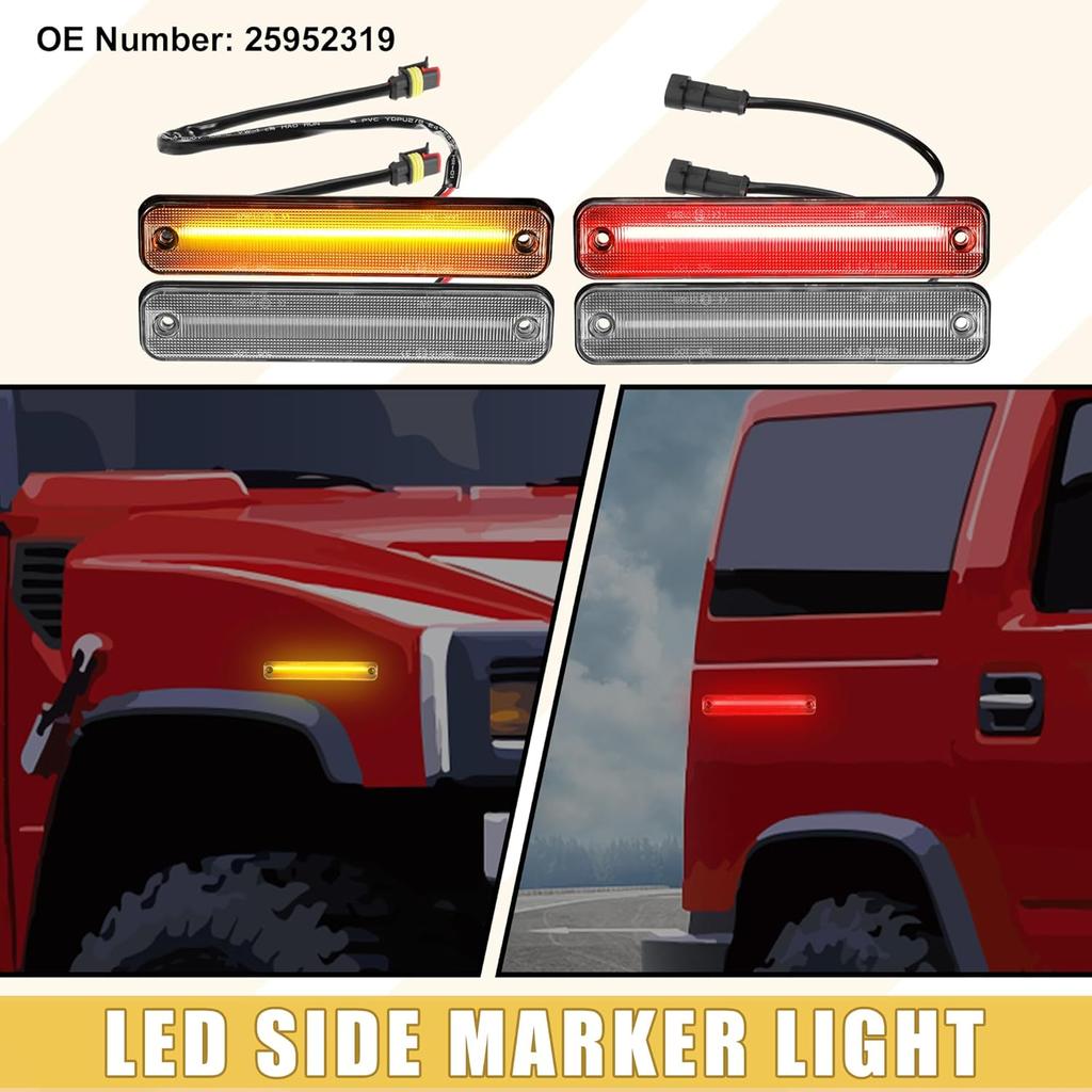 LED Side Marker Light 25952319 15114677 Front Rear Turn Signal Lights Fender Sidemarker Lamps for Hummer H2 2003-2009 Clear Lens Amber Red Light 2