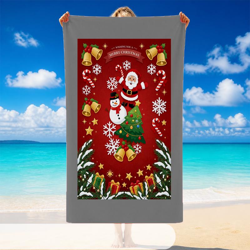 Christmas Printed Beach Towel Soft Quick Dry For Indoor Outdoor Home Use Holiday Gift