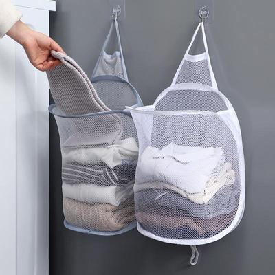 1/2pcs Folding Laundry Basket Organizer for Dirty Clothes Bathroom Clothes Mesh Storage Bag Household Wall Hanging Basket Frame Bucket